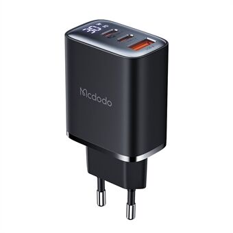 MCDODO CH-2180 30W Dual Type-C+USB-A Wandoplader met Digitale Display Charging Adapter, EU Plug - Zwart