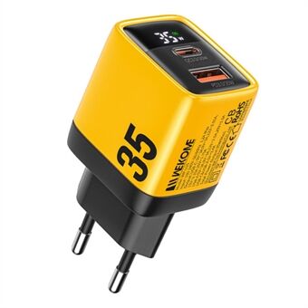 WEKOME WP-U25 35W GaN Oplader Dubbele Poort Snelwandoplader Digitale Displayadapter, EU-stekker