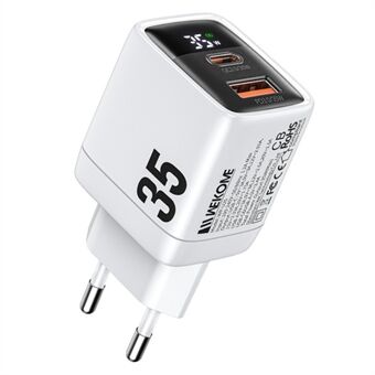 WEKOME WP-U25 35W GaN Oplader Dual Poort Snelle Wandoplader Digitale Display Adapter, EU Plug