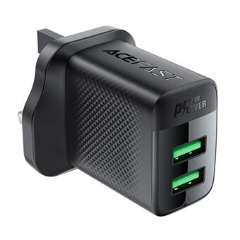 ACEFAST A87 12W Wandlader USB-A+USB-A Dubbele Poort Telefoonlader, VK-stekker