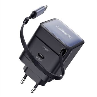 DUZZONA T10 Reislader PD 65W GaN Snellaadadapter met Uitschuifbare Type-C Kabel, EU Stekker