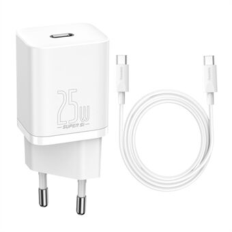 BASEUS Super Si Snellader Adapter 25W Wandoplader Blok met Type-C naar Type-C Oplaadkabel 3A 1m (EU Stekker)