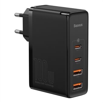 BASEUS GaN2 Pro 2 Type-C+2 USB-poorten Snellader 100W Wandoplader Blok met Type-C Oplaadkabel (EU-stekker) - Zwart