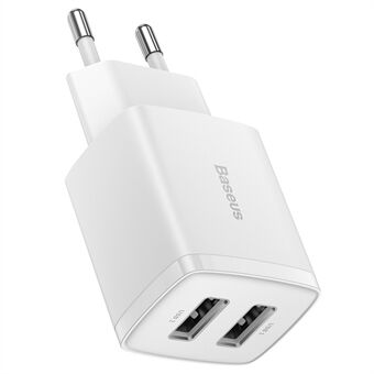 BASEUS Compacte Oplader met 2 USB-poorten 10.5W Stroomadapter, EU Stekker