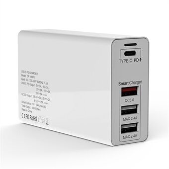 100 W USB C-wandoplader 3 USB + 1 Type-C-oplader met PPS PD3.0 QC3.0 AFC FCP Fast Technology Power Delivery 3.0 Laptop Adapter voor MacBook Pro 16" (CE-gecertificeerd)