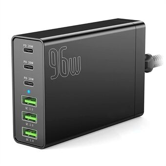 96W 6-poorts desktop USB-laadstation met 3 Type-C-poorten + 3 USB-A-poorten Multi-poort PD snellader voor iPhone 13 / 12 Pro Max / iPad-serie / Samsung Galaxy (CE-gecertificeerd)