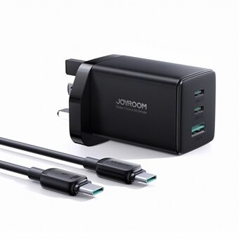 JOYROOM TCG01 65W GaN ultrasnelle oplader 2USB-C+1USB-A muuropladerset met 100W 1,2 m Type-C naar Type-C kabel, zwart (UK-stekker)