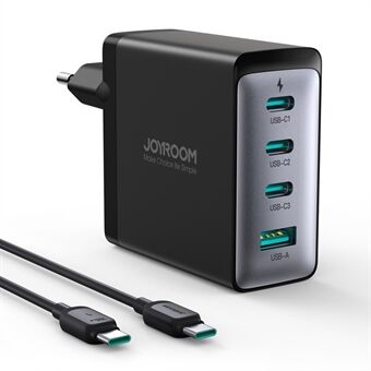 JOYROOM TCG04 EU-stekker 100W vierpoorts GaN-oplader USB + 3 * Type-C snelwandladerblok met Type-C naar Type-C-kabel