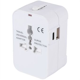 HH202-C Wereldwijde Alles-in-één Universele Reisadapter Wandlader Plug met 1 USB + 1 Type-C