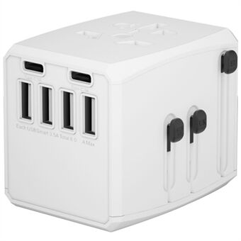 HH904 Wereldwijde Reisadapter Wandstekkeromvormer met 4 USB + 2 Type-C