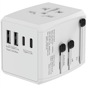 HH904 Wereldwijde Reisadapter Wandstekkeromvormer met 2 USB + 2 Type-C