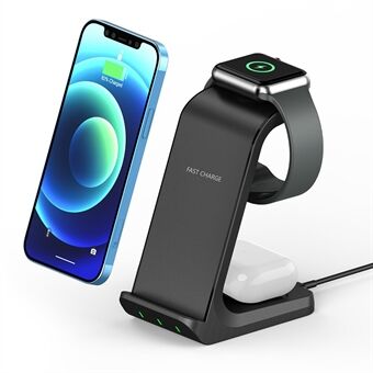 Stand 3-in-1 15W draadloze oplader Qi snellaadstation voor iPhone Huawei Xiaomi iWatch AirPods Pro