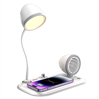 HT-310 3-in-1 15W Draadloze Oplader 3 Lichtmodi LED Bureaulamp met Bluetooth Speaker