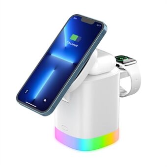 T15 3 in 1 magnetische draadloze oplader Opvouwbare Stand voor iPhone iWatch AirPods draadloos laadstation met RGB-licht