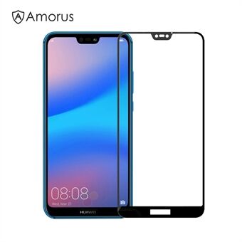 AMORUS voor Huawei P20 Lite/Nova 3e Clear Full Adhesive Silk Print Complete Cover Gehard Glas Screen Protector Film