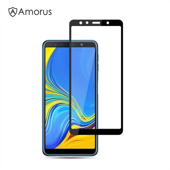 AMORUS Volledig gelijmd gehard glas Krasscherm op volledig scherm voor Samsung Galaxy A7 (2018) - Zwart