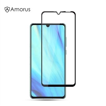 AMORUS Full Glue Silk Printing Gehard glas schermbeschermer voor Huawei P30