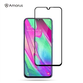 AMORUS Full Glue Silk Printing Gehard glas schermbeschermer voor Samsung Galaxy A40