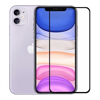 HAT Prince voor iPhone 11 / XR 0.26mm 9H 2.5D gebogen volledig scherm beschermende film + 0.2mm 9H 2.15D lensbeschermer - zwart