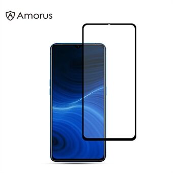 AMORUS Silk Printing Anti-explosie gehard glasfilm Volledig scherm [Volledige lijm] voor Oppo A31 (2020) / A9 (2020) / A5 (2020) / Realme 6i / Realme 5 - Zwart