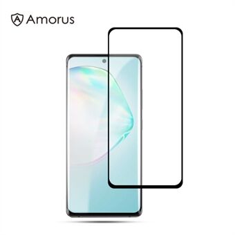 AMORUS volledige lijm volledige dekking zijde afdrukken beschermende gehard glas schermfilm voor Samsung Galaxy A91 / S10 Lite - zwart