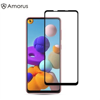 AMORUS Full Glue Full Cover Silk Printing Gehard Glas Screen Film voor Samsung Galaxy A21s - Zwart