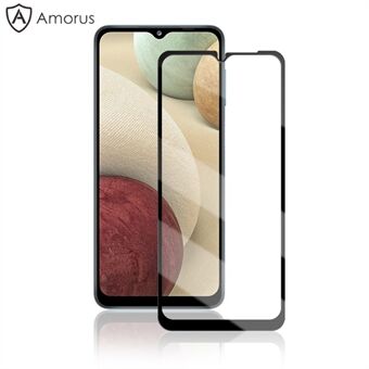 AMORUS Volledige Lijm Volledige Bedekkende Zijde Afdrukken Ultraheldere Gehard Glas Film Screen Protector voor Samsung Galaxy A12 - Zwart