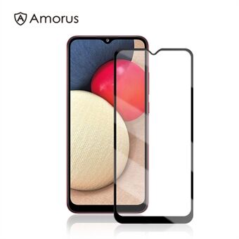 AMORUS Full Covering Silk Printing High Definition Full Lijm Gehard Glas Film Screen Protector voor Samsung Galaxy A02s (164,2x75.9x9.1mm) - Zwart