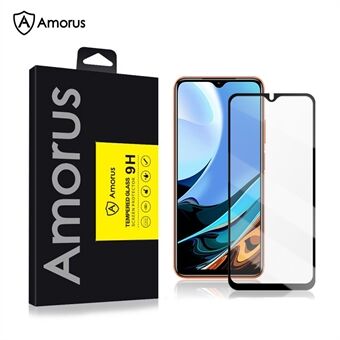 AMORUS Silk Printing High Definition Full Lijm Gehard Glas Full Screen Protector Film voor Xiaomi Redmi 9T / 9 Power / Note 9 4G (Qualcomm Snapdragon 662) - Zwart