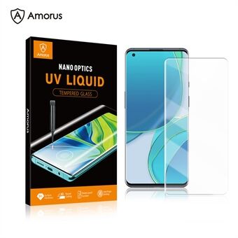 AMORUS Ultra Clear Volledige Dekking 3D Gebogen Scherm Ontwerp UV Vloeibaar Gehard Glas Screen Protector voor OnePlus 9 Pro