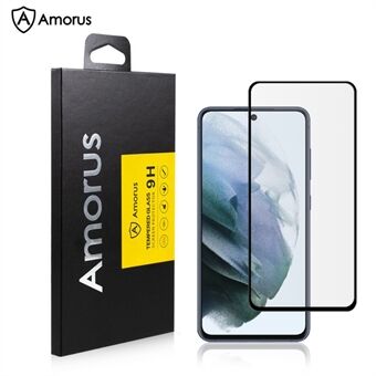 AMORUS Hoge Transparantie Zijde Bedrukking Volledig Klevend Gehard Glas Volledig Scherm Bedekkende Beschermfolie voor Samsung Galaxy S21 FE - Zwart