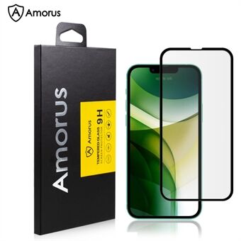 AMORUS 3D gebogen schermbeschermer volledig gelijmd gehard glasfilm voor iPhone 13 6.1 Inch / 13 Pro 6.1 Inch - Zwart