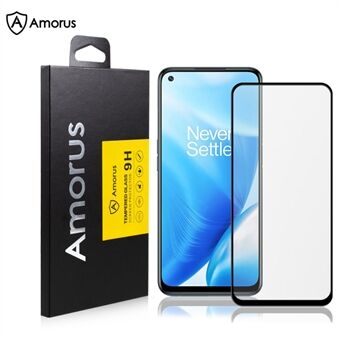 AMORUS volledig zelfklevende hoge transparante zeefdruk gehard glasfilm volledig schermbeschermer voor OnePlus Nord N200 5G - zwart