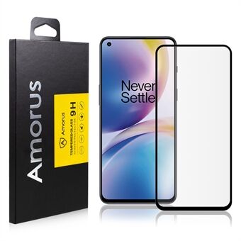 AMORUS Volledige dekking Volledig zelfklevende zijdedruk Helder 9H-hardheid Premium gehard glasfilmschermbeschermer voor OnePlus Nord 2 5G - Zwart