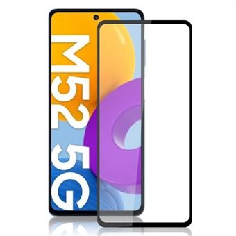 AMORUS Full Cover Volledige Lijm 9H Hardheid Secundaire Uitharding Zeefdruk Gehard Glas Film voor Samsung Galaxy M52 5G - Zwart