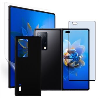 Paars licht gehard glas voorschermbeschermer + volledige lijm HD heldere TPU-film + 3D heetgebogen zijlijm gehard glas telefoon achterbeschermer voor Huawei Mate X2