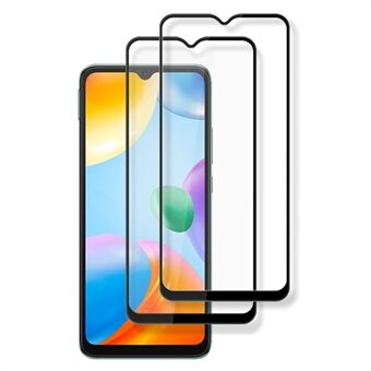 AMORUS 2 stks/pak voor Xiaomi Redmi 10C volledig zelfklevende Secundaire versterkende beschermende film, anti-vingerafdruk zwarte Edge zijde bedrukking gehard glas schermbeschermer