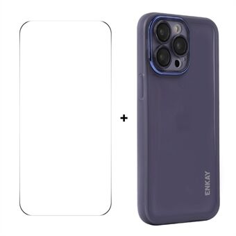 Voor iPhone 14 Pro Max ENKAY HAT PRINCE Hoes Matte TPU Telefoonhoesje met Lensfilm + 9H Glazen Beschermer