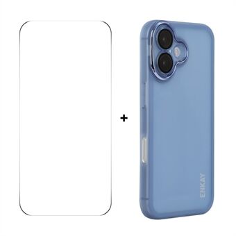 Voor iPhone 16 Plus ENKAY HAT PRINCE Hoes Matte TPU Telefoonhoesje met Lensfilm + 9H Glazen Beschermer