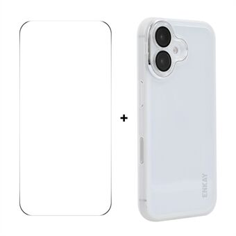 Voor iPhone 16 ENKAY HAT PRINCE Hoes Matte TPU Telefoonhoes met Lensfilm + 9H Glazen Beschermfolie