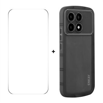 Voor Xiaomi Redmi K70E 5G ENKAY HAT PRINCE Hoes Vier Hoeken Schokbestendige Matte TPU Telefoonhoes + 9H Glazen Beschermer