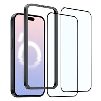 NORTHJO 2 stuks A+ Voor iPhone 16 Plus Screenprotector 0,3mm Hoog Aluminium-Siliconen Glasfolie met Uitlijningsframe, Zwart