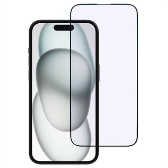 Voor iPhone 16 / 15 Gehard Glas Film Paars Licht Zwarte Rand Zijde Printen Volledige Lijm Screenprotector