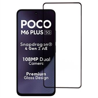 Voor Xiaomi Poco M6 Plus 5G Screenprotector Volledige Lijm Zijdeprint Gehard Glas Film