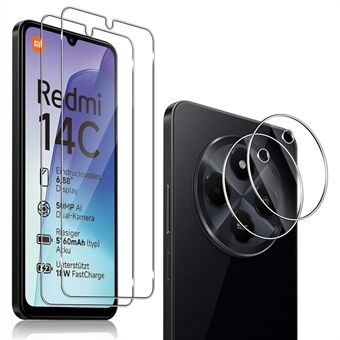 2 stuks voor Xiaomi Poco C75 4G / Redmi 14R 5G / 14C 4G Screenprotector 2.5D Arc Edge Hoge Helderheid Gehard Glas Film met Cameralens Film