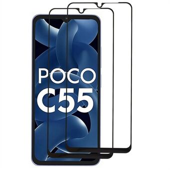 2 stks/pak Volledige Dekking Screen Protector voor Xiaomi Poco C55 4G, zijde Afdrukken Zwarte Edge Gehard Glas Clear Film