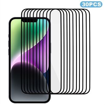 PDGD 30-delige schermbeschermer met zijdedruk voor iPhone 15 Pro Max, 3D Arc Edge Cold Carving Hoge aluminium-siliciumglasfilm met anti-stofnet