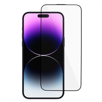 PDGD 2.5D zijdedrukfilm voor iPhone 15 Pro , volledige lijm volledige dekking gehard glas screenprotector met stofdicht net