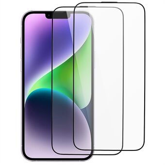 2 stuks voor iPhone 15 Hoge Aluminium-silicium Glasfilm Zijdedruk Dikke Lijm Volledige Screen Protector met Anti-stof Netto