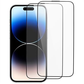 2 stuks voor iPhone 15 Pro Zijdedruk Volledig schermbeschermer Dikke lijm Hoge aluminium-siliciumglasfilm met anti-stofnet